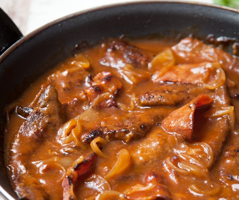 Liver and bacon with onion gravy