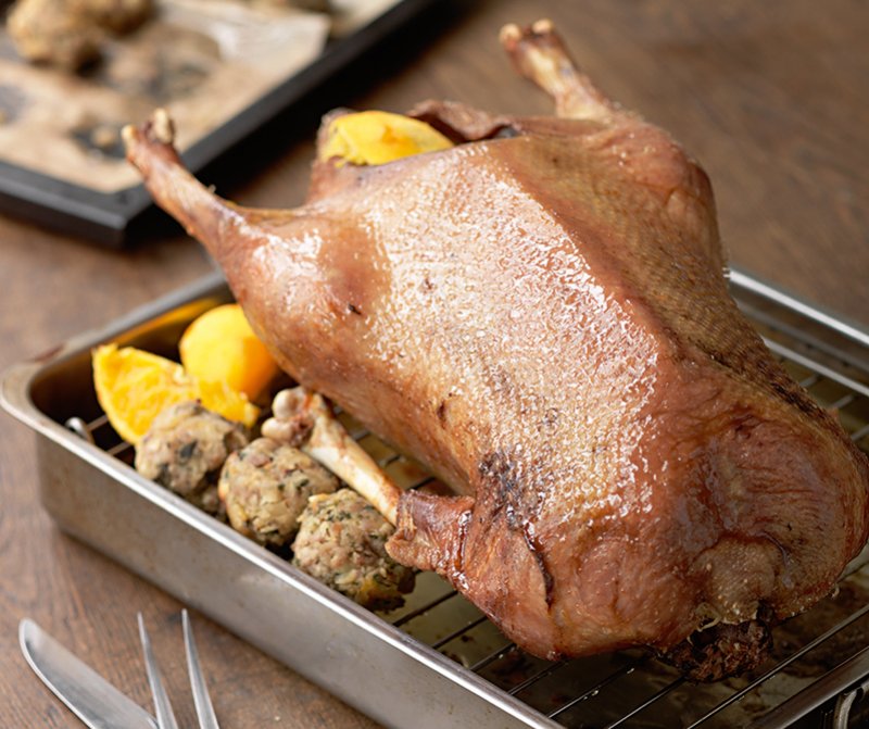 Roast goose with ginger and orange stuffing