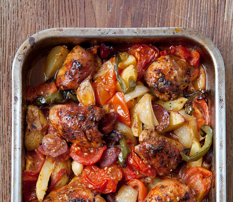 Spanish-style chicken bake