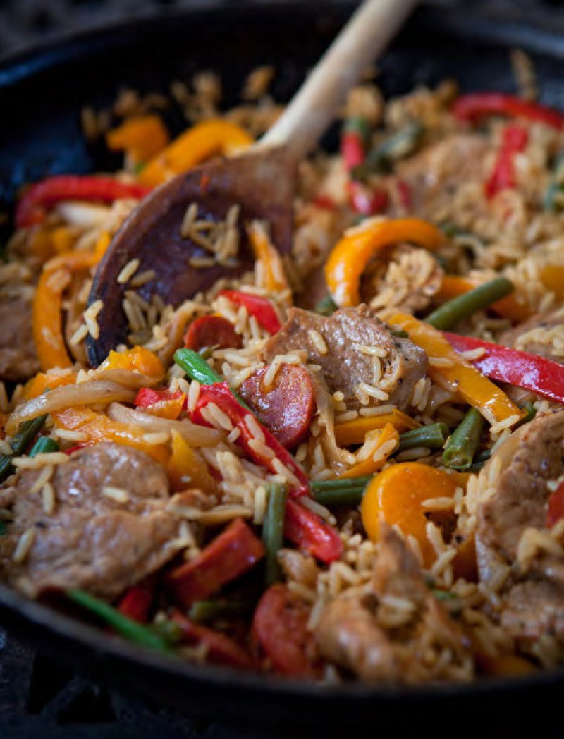 All-in-one spicy pork and rice